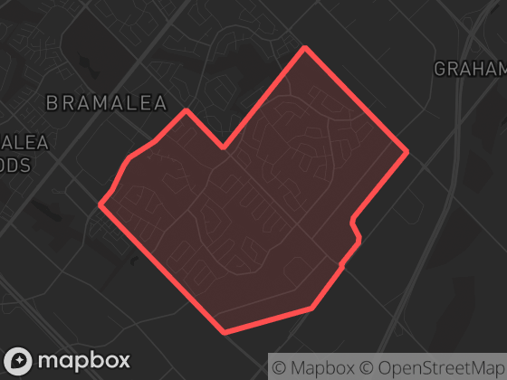 Map of A-B-C-D-Section (Bramalea) in Brampton with its official boundary outlined