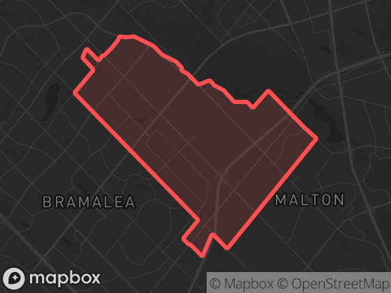 Map of Airport Intermodal Area in Brampton with its official boundary outlined
