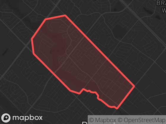 Map of Centre in Brampton with its official boundary outlined