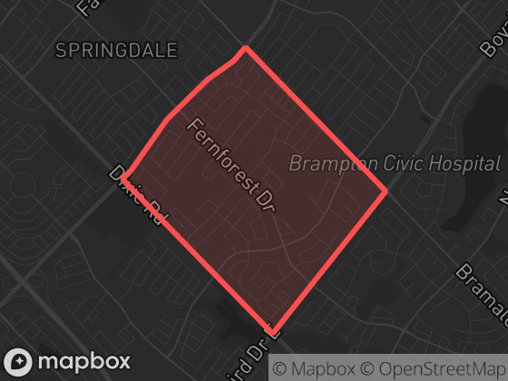 Map of Deerfield in Brampton with its official boundary outlined