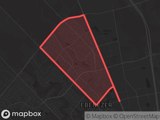 Map of Ebenezer East in Brampton with its official boundary outlined