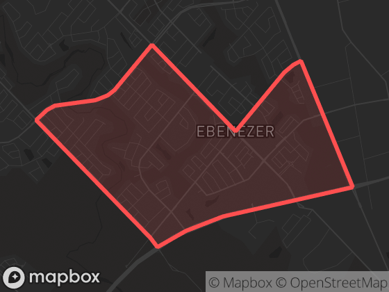 Map of Ebenezer West in Brampton with its official boundary outlined