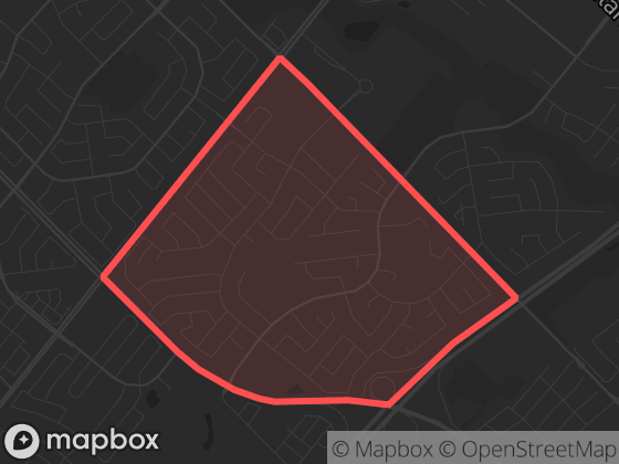 Map of Hickory Woods in Brampton with its official boundary outlined
