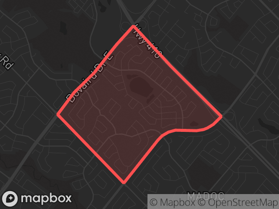 Map of Lakelands Village in Brampton with its official boundary outlined