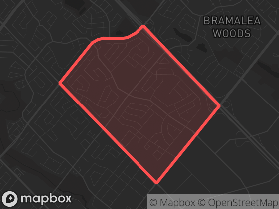 Map of Madoc in Brampton with its official boundary outlined