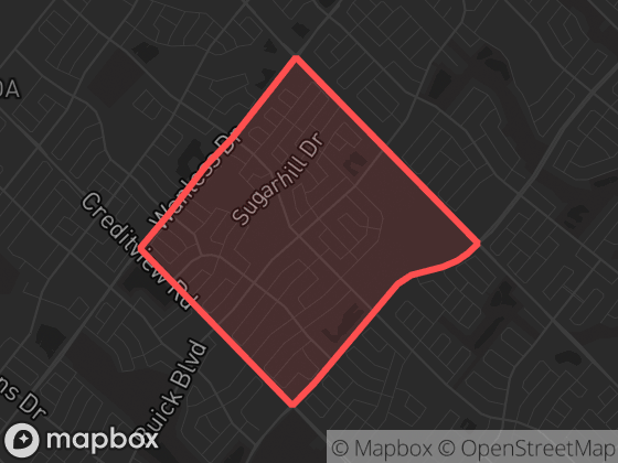 Map of Mount Pleasant North in Brampton with its official boundary outlined