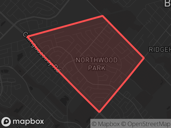 Map of Northwood Park in Brampton with its official boundary outlined