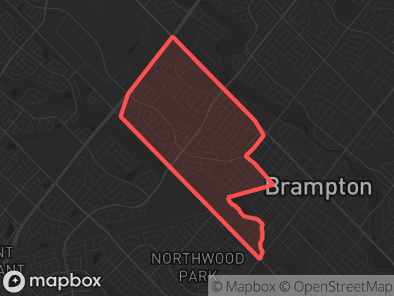 Map of Royal Orchard in Brampton with its official boundary outlined