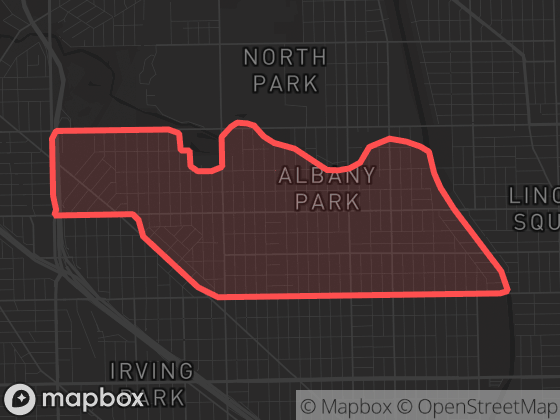 Map of Albany Park in Chicago with its official boundary outlined