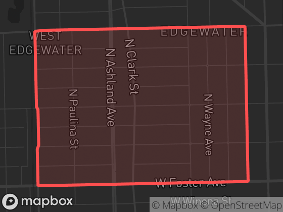 Map of Andersonville in Chicago with its official boundary outlined