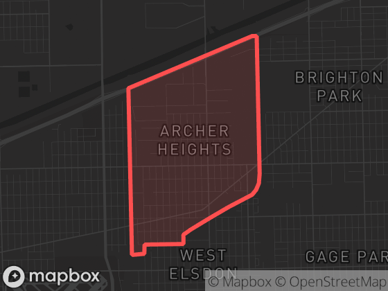 Map of Archer Heights in Chicago with its official boundary outlined