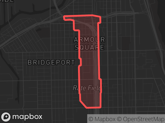 Map of Armour Square in Chicago with its official boundary outlined