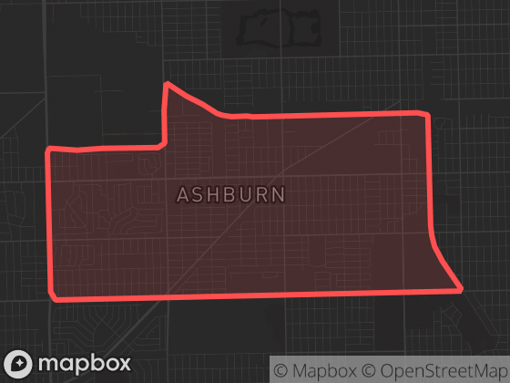 Map of Ashburn in Chicago with its official boundary outlined