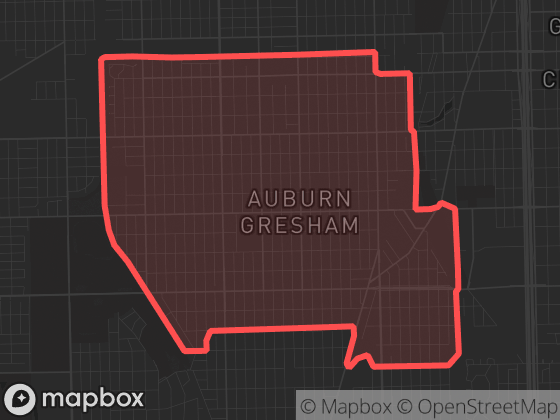 Map of Auburn Gresham in Chicago with its official boundary outlined