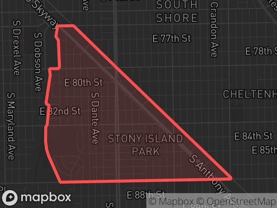 Map of Avalon Park in Chicago with its official boundary outlined