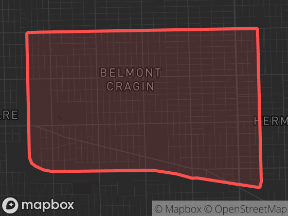 Map of Belmont Cragin in Chicago with its official boundary outlined
