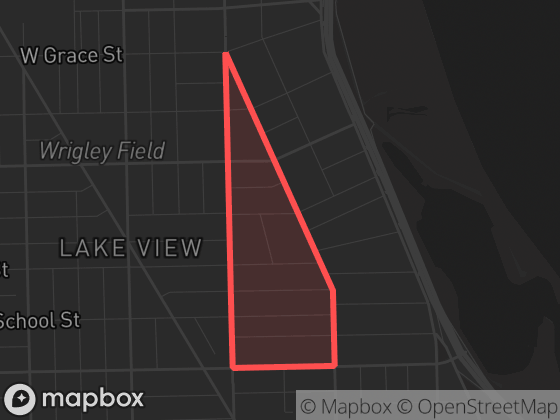 Map of Boystown in Chicago with its official boundary outlined
