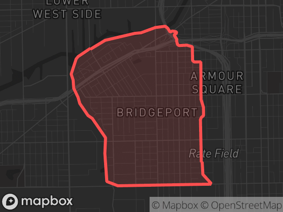 Map of Bridgeport in Chicago with its official boundary outlined