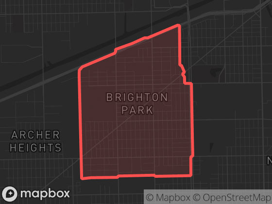 Map of Brighton Park in Chicago with its official boundary outlined