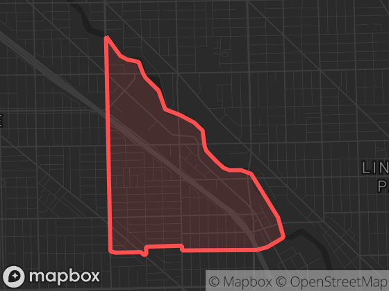 Map of Bucktown in Chicago with its official boundary outlined