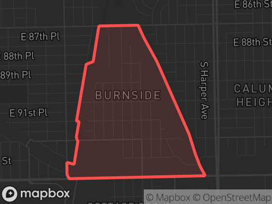 Map of Burnside in Chicago with its official boundary outlined