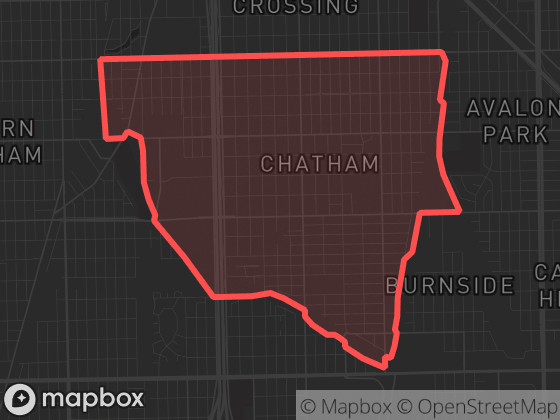 Map of Chatham in Chicago with its official boundary outlined