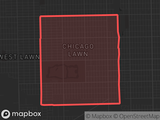 Map of Chicago Lawn in Chicago with its official boundary outlined