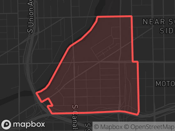 Map of Chinatown in Chicago with its official boundary outlined