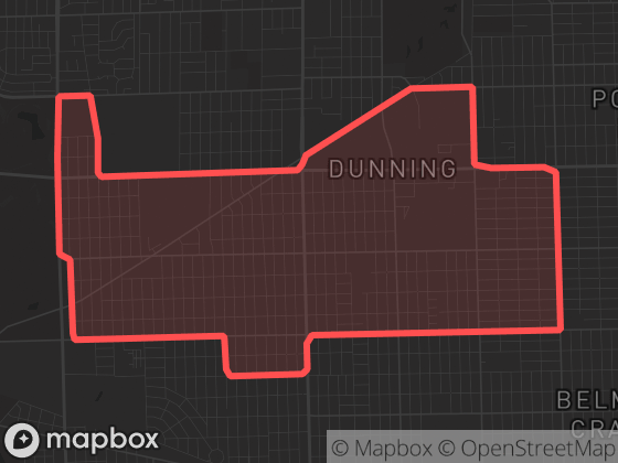 Map of Dunning in Chicago with its official boundary outlined