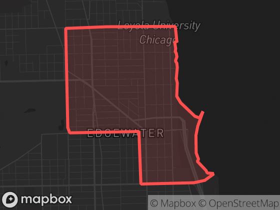 Map of Edgewater in Chicago with its official boundary outlined