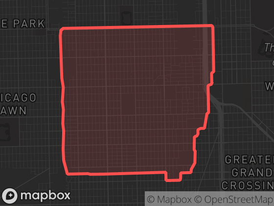Map of Englewood in Chicago with its official boundary outlined