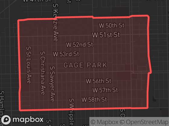 Map of Gage Park in Chicago with its official boundary outlined