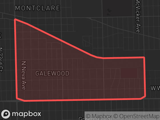 Map of Galewood in Chicago with its official boundary outlined