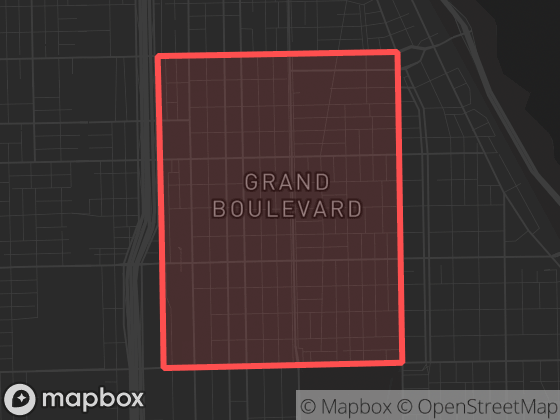 Map of Grand Boulevard in Chicago with its official boundary outlined