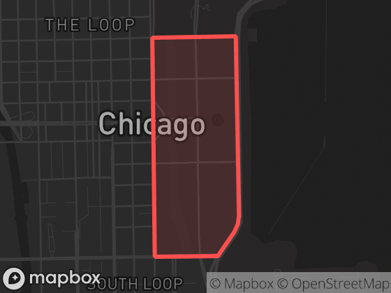 Map of Grant Park in Chicago with its official boundary outlined