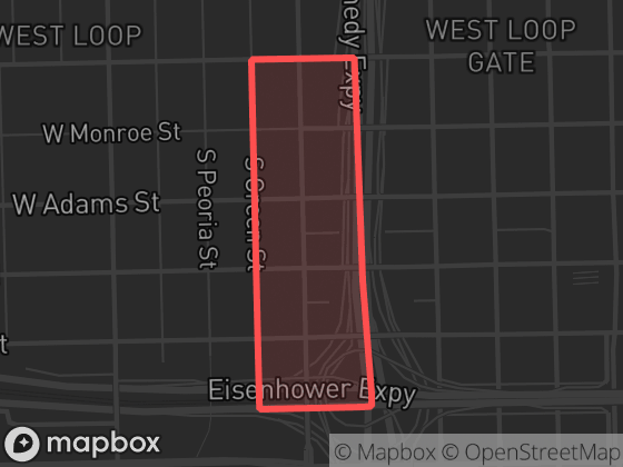 Map of Greektown in Chicago with its official boundary outlined