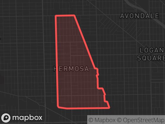 Map of Hermosa in Chicago with its official boundary outlined