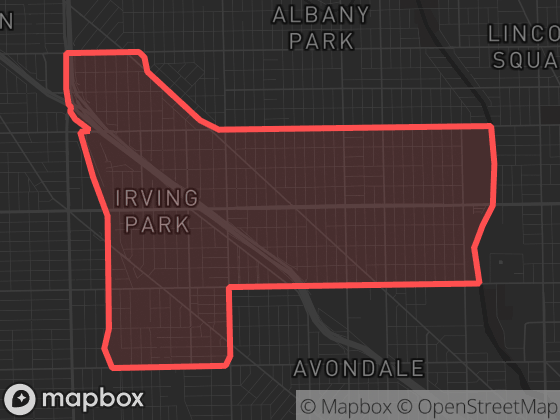 Map of Irving Park in Chicago with its official boundary outlined