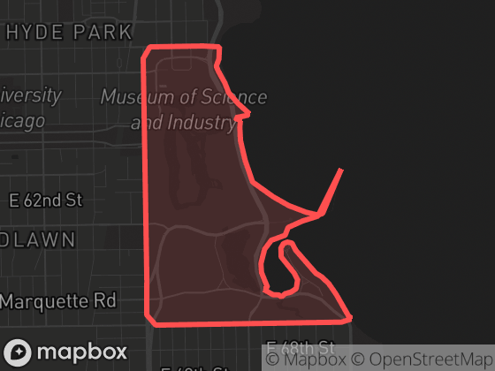 Map of Jackson Park in Chicago with its official boundary outlined