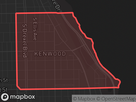Map of Kenwood in Chicago with its official boundary outlined