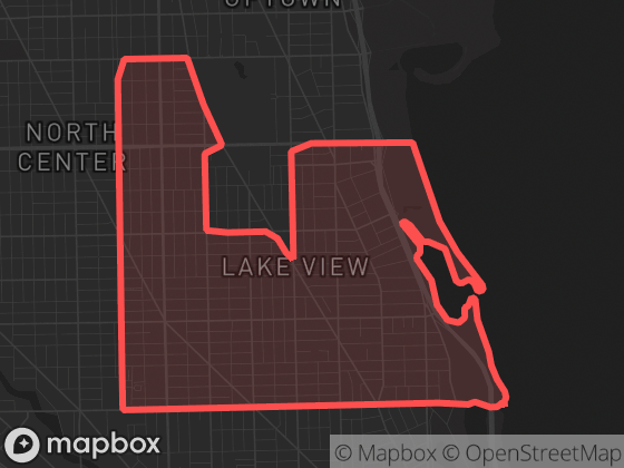 Map of Lake View in Chicago with its official boundary outlined