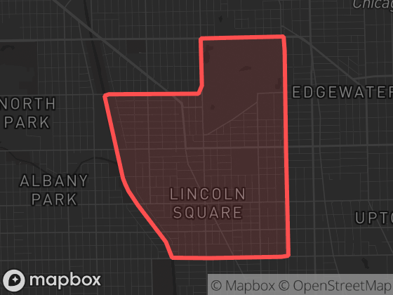 Map of Lincoln Square in Chicago with its official boundary outlined