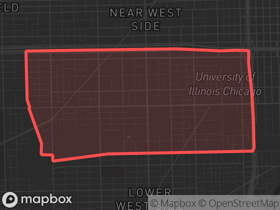 Map of Little Italy, UIC in Chicago with its official boundary outlined