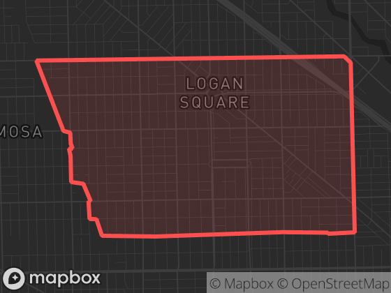 Map of Logan Square in Chicago with its official boundary outlined