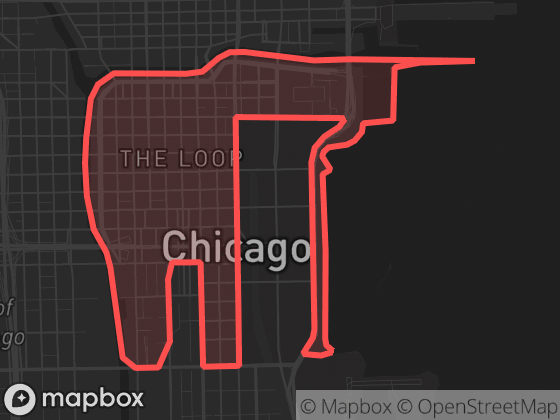 Map of Loop in Chicago with its official boundary outlined