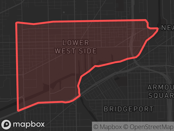 Map of Lower West Side in Chicago with its official boundary outlined