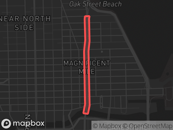 Map of Magnificent Mile in Chicago with its official boundary outlined