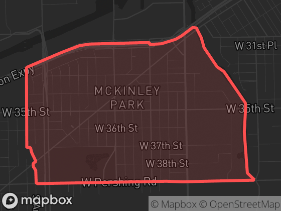 Map of Mckinley Park in Chicago with its official boundary outlined