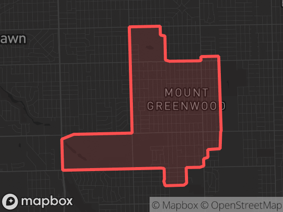 Map of Mount Greenwood in Chicago with its official boundary outlined