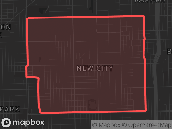 Map of New City in Chicago with its official boundary outlined